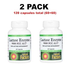 Natural Factors, 2 PACK, Lactase Enzyme, 9,000 FCC ALU, 60 Capsules each