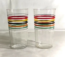 2 Vintage Color Band Ring 5 1/4" Ice Tea Tumblers