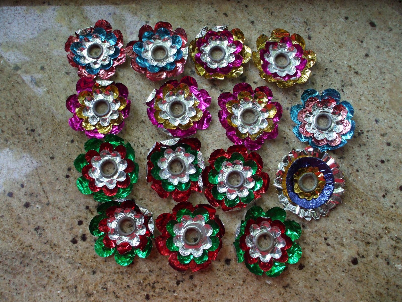 Vintage Christmas Tree Light Reflectors 3 Foil Layers Flower Star