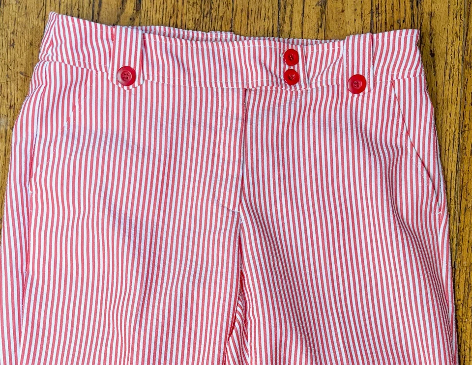 Оранжевый белый в полоску Seersucker Capris размер 10P опрятный прибрежный пляж богемное - Изображение 3 из 4