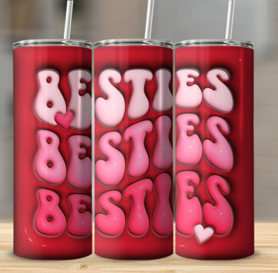 3D Valentine's Day-4 Besties Multicolor 20oz Insulated Tumbler Lid Straw New 