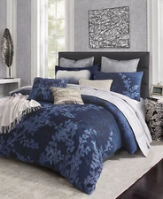MICHAEL ARAM SHADOW BRANCH BLUE KING DUVET COVER 2 SHAM 3pc SET BOTANICAL LINEN