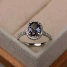 2Ct Oval Cut Lab Created Alexandrite Women's Wedding Ring 14k White Gold Finish