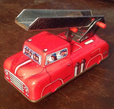 Vintage Metal Hs-510 Fire Truck Press N Go Friction Tin Toy Litho West Germany