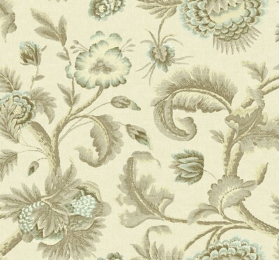 Jacobean Floral Vine Fabric in Browns, Light Teal, Cream DM30207F per Yard