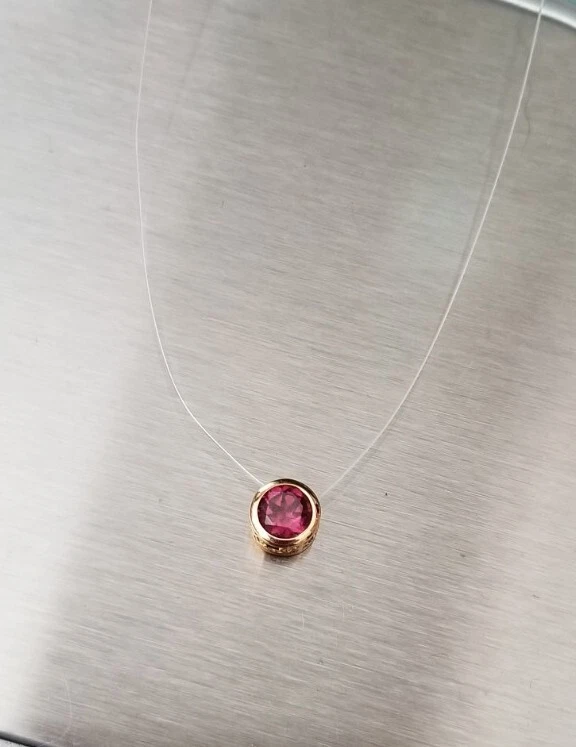 QVC 14k Oro Amarillo Diamonique dqcz Flotante Invisible Ilusión Colgante Collar