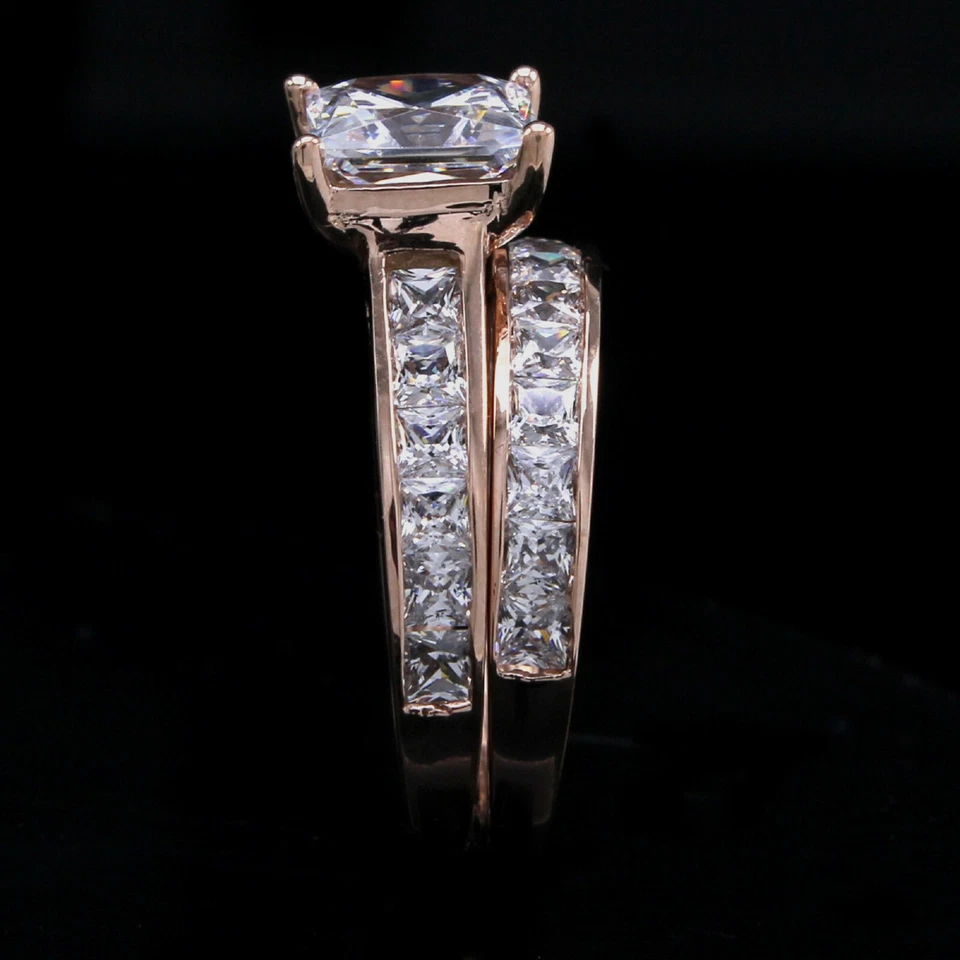 Обручальное кольцо из розового золота 14 карат с муассанитом огранки принцессы D/VVS1 2,75 карата - Изображение 4 из 4