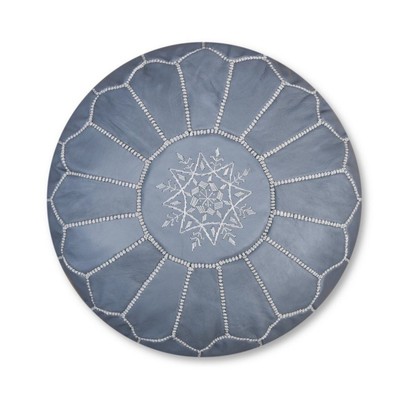 NEW Moroccan Leather Pouf Hassock Ottoman Footstool Round Foot Rest -GRAY-