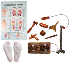 CCcollections Wood Therapy Massage Tools Set with Chart Massage Stick