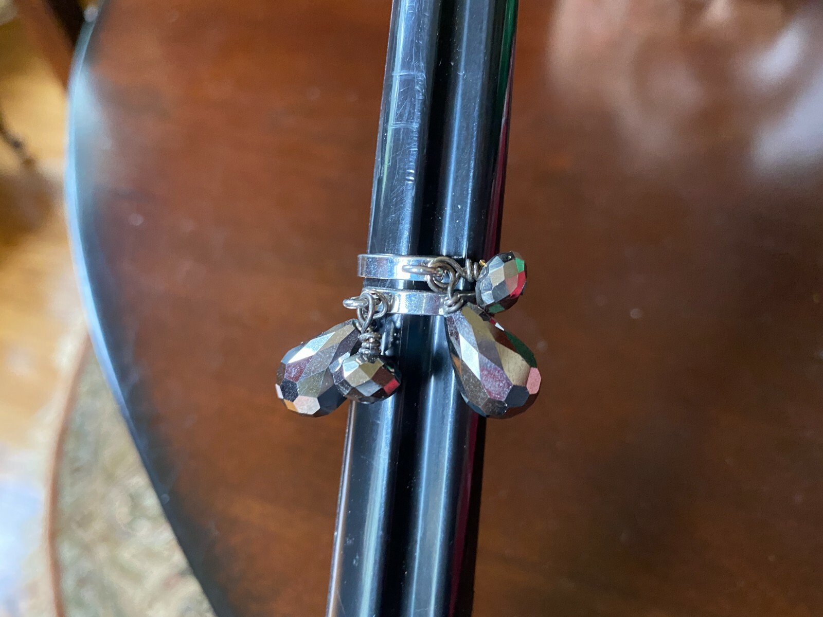 Faceted Hematite Drop Dangle Adjustable Ring Silv… - image 6