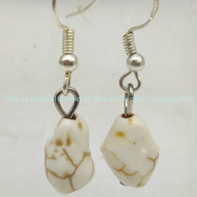 Beautiful 9-12mm White Turquoise Gemstone Bead Earrings Handmade