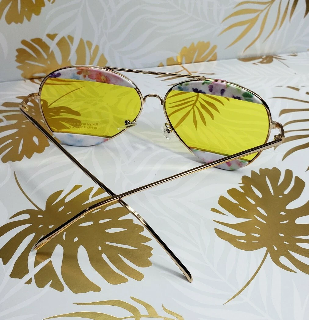Aviator Pilot yellow Sunglasses Flower Floral Temple Frame lentes