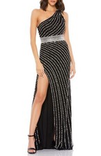 Mac Duggal 9107 Beaded One-Shoulder Column Gown Sz 0 Black Mrsp $598