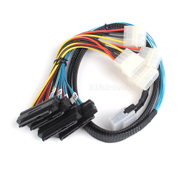 2X Mini SAS SFF-8087 to 4 SFF-8482 Cable IDE Power Wire HDD Disk RAID Adapter 1m