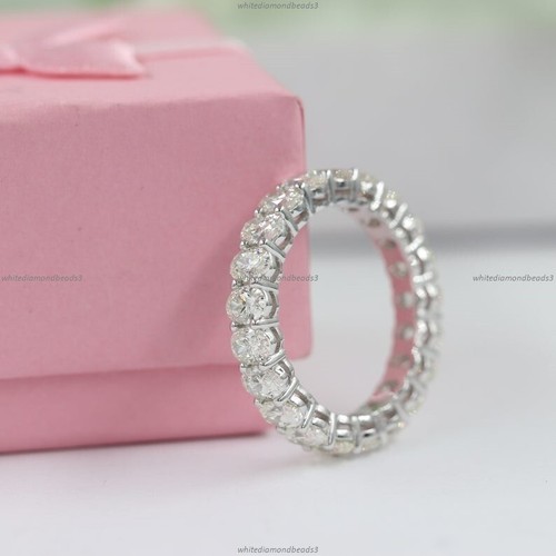 Gift For Her 14k White Gold Natural Diamond Engagement Eternity Birthday Ring - Picture 5 of 6