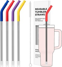 4 Pack Stainless Steel Metal Straws with Silicone Tips for 40oz Tumbler