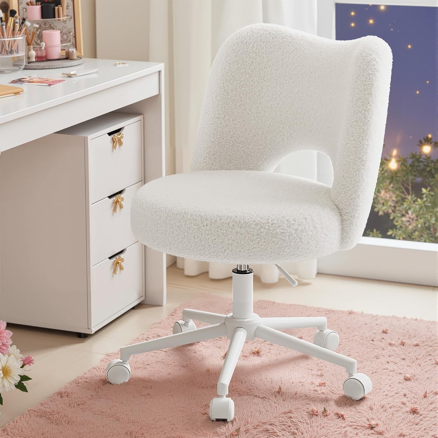 With Wheels Armless, Cute Vanity Chair With Back