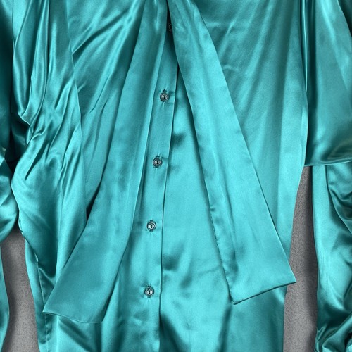 VTG Sal Antony 100% Silk Blouse Sz 10 NWT Green Tie Neck Long Sleeve Retro 80s - Picture 4 of 12