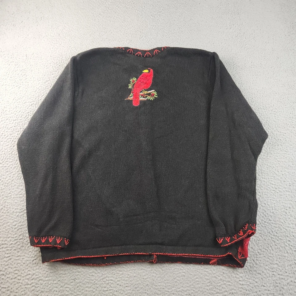 Suéter de Navidad Para Mujer 18W/20W Abotonado Cardenales Acebo Cárdigan Negro Rojo Foto 3 de 4