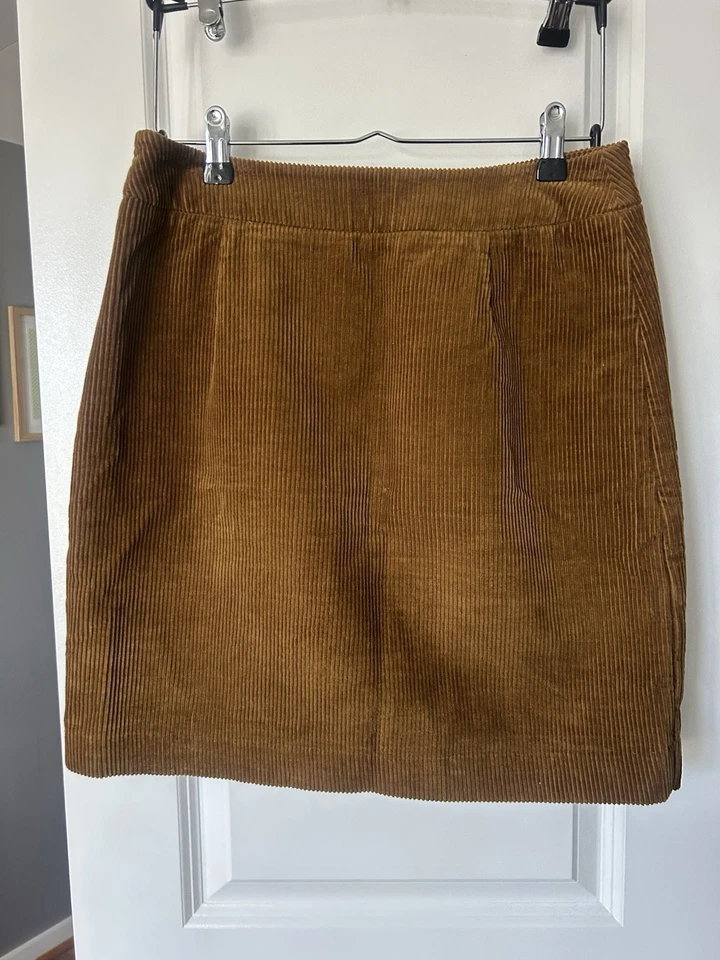 Boden Mujer Marrón Pana Envolvente Falda Cuero Hebilla Detalle Preppy Talla 6R Foto 2 de 4