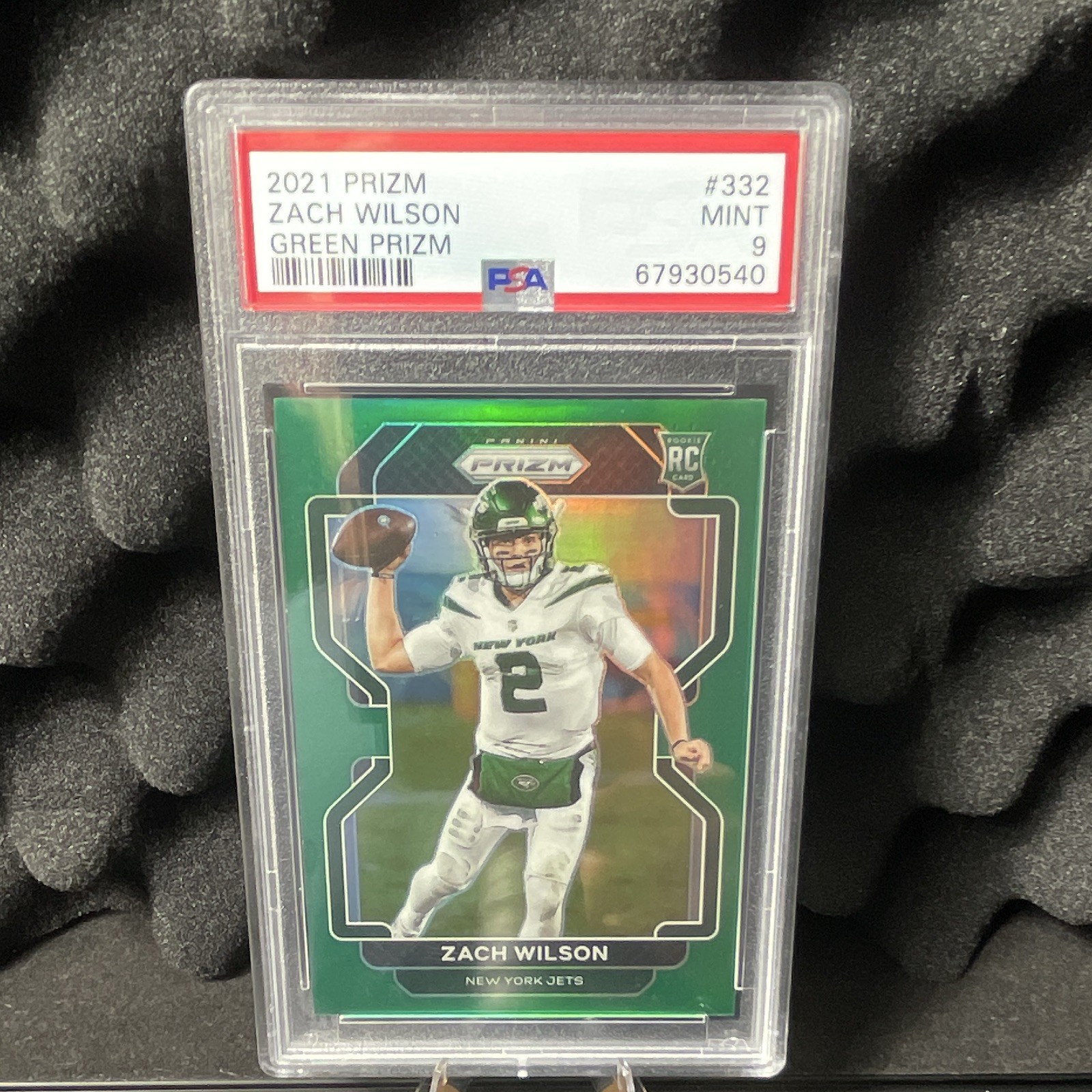 2021 Panini Prizm Zach Wilson New York Jets #332 Green Prizm RC PSA 9