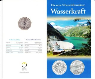 5€ 800er Silbermünze Österreich 2003 Wasserkraft