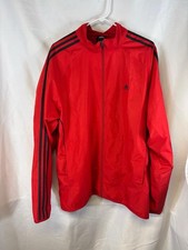 Adidas Track Jacket Mens Large Red Black 3-Stripes Full Zip Stand Collar Pockets