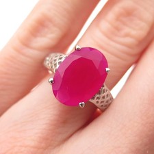 925 Sterling Silver Real Oval-Cut Berry Chalcedony Ring Size 5