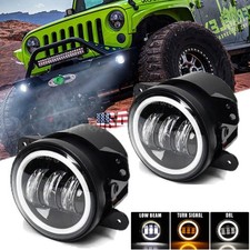 Pair 4 Inch Round Led Fog Lights Driving Lamps Halo For Jeep Wrangler Jk Tj Lj