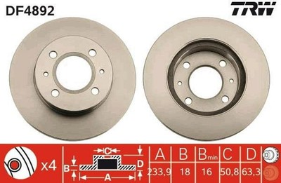 2x TRW DF4892 Bremsscheiben Vorne für HYUNDAI ATOS (MX) 234mm