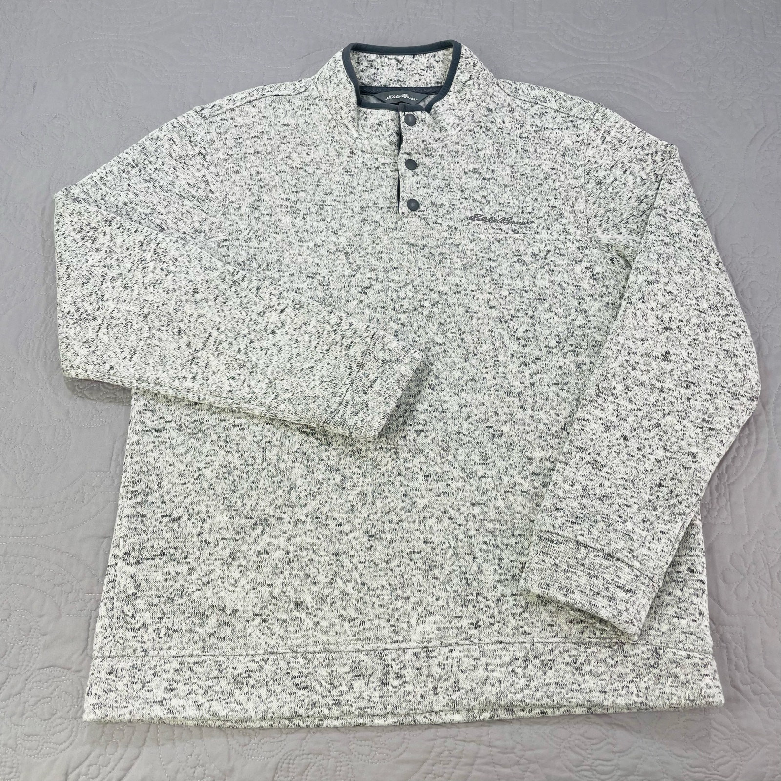 Eddie Bauer Better Sweater Mens Large Grey Snap T Mock Neck Henley Pullover