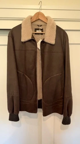 Brunello Cucinelli Men's Leather Shearling Jacket Coat Dark Brown XL NWT - product listing photo