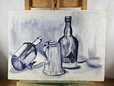 DOUBLE SIDED ORIGINAL WATERCOLOR STILL LIFE AND FLOWERS BY MOLLIE WALLACE