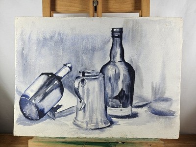DOPPELSEITIGES ORIGINAL AQUARELL STILLLEBEN UND BLUMEN VON MOLLIE WALLACE