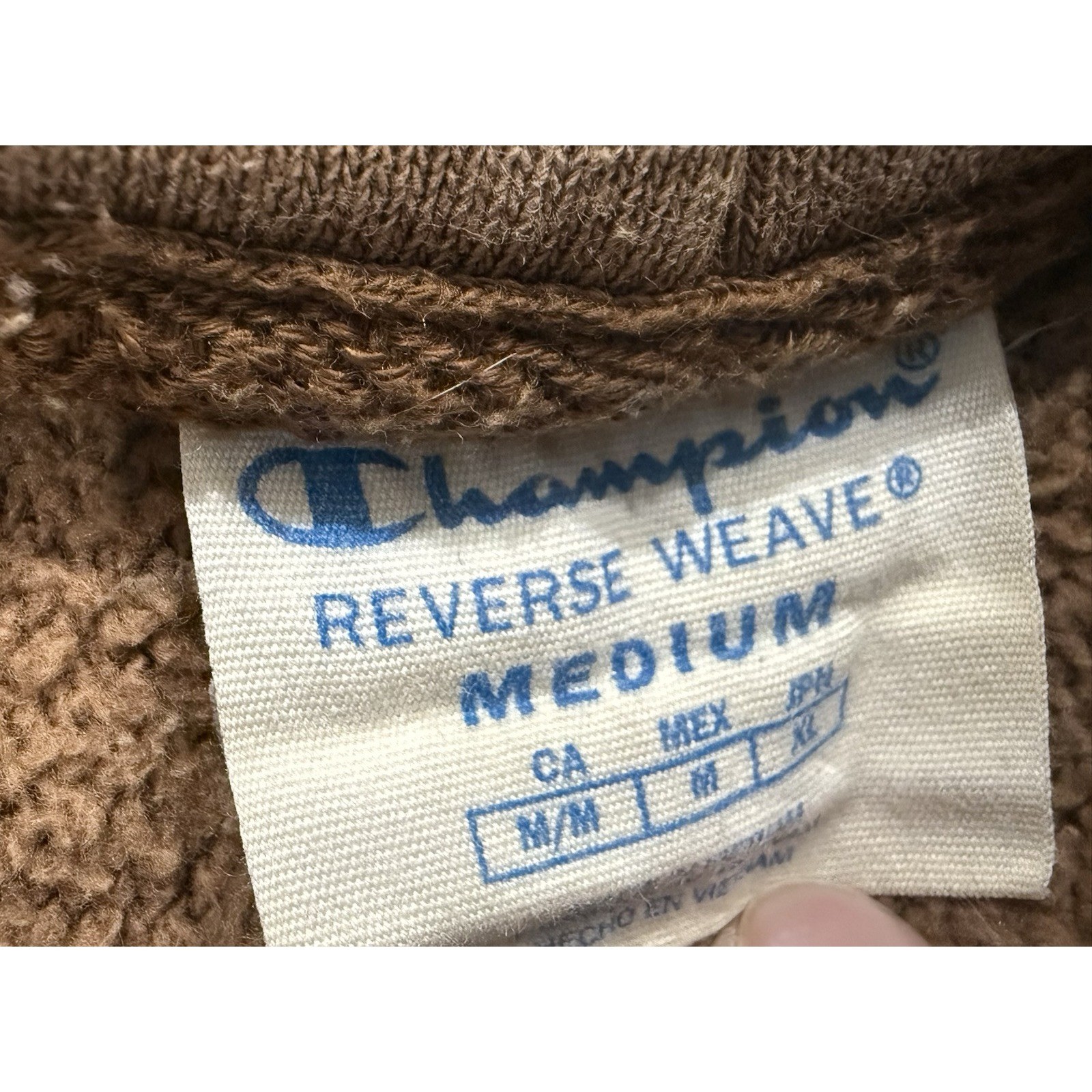 Y2K Champion Reverse Weave Hoodie Mens Medium Tan Large Logo Pullover GF68 ZXC image 3