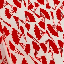 Red Dancing Fan B 14x55 Vintage Nagajuban Silk Kimono Fabric Panel NJ42