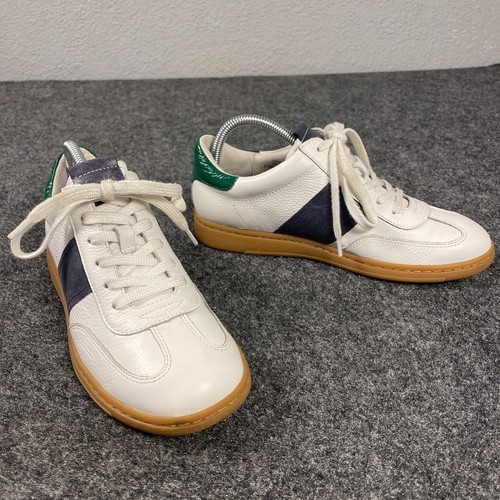 Sofft Womens 8.5M White Leather Sneakers Gum Sole Green Navy Casual Shoes