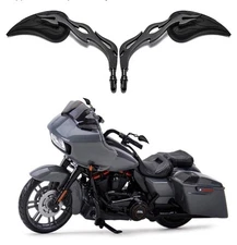DREAMIZER Matte Black Motorcycle Flame Side Mirrors for Harley Davidson