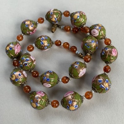 Murano Venezianische Hochzeitstorte Glasperlen Halskette 18,5'' 47 cm Vintage Italienisch