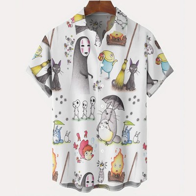 Anime Ghibli Characters Button Up Hawaiian Shirt - Ghibli Merch - The Best Store