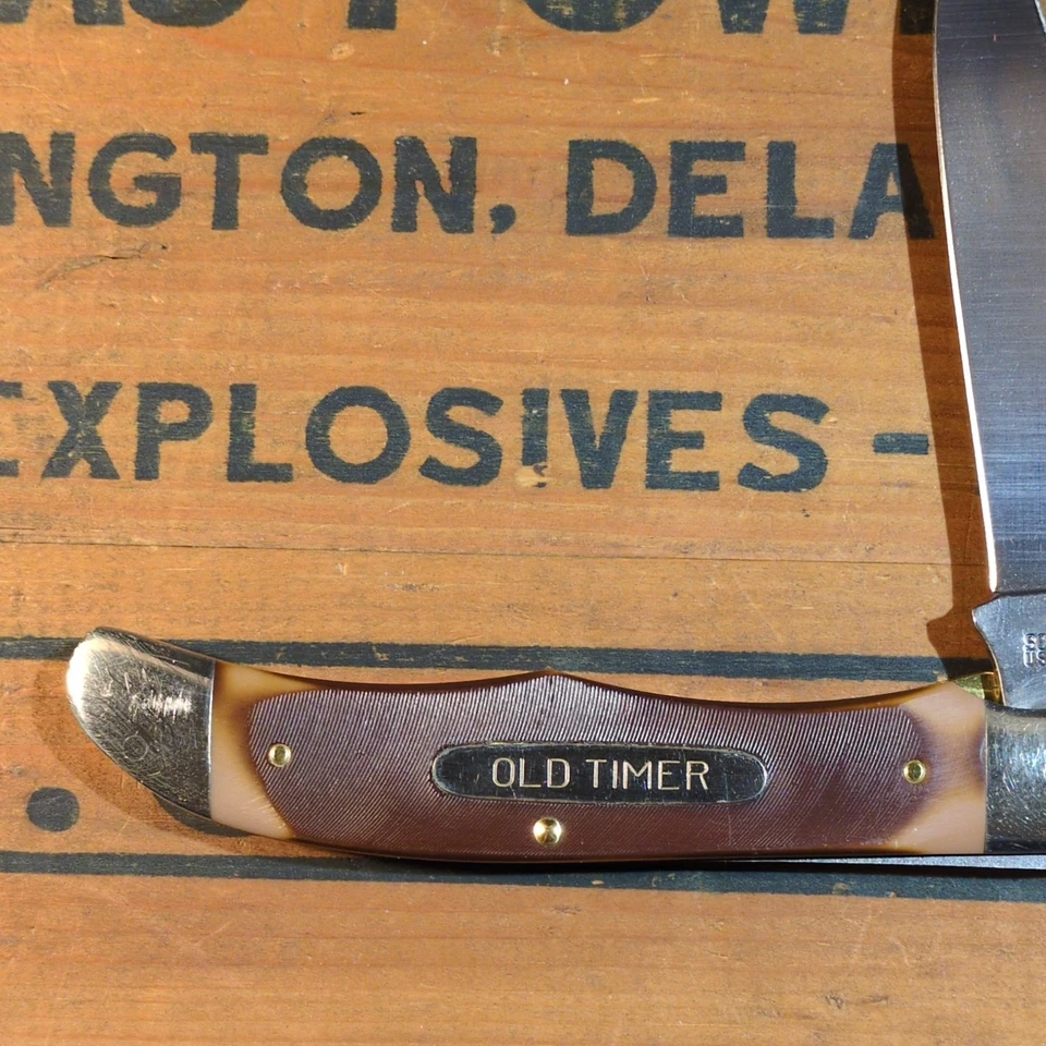 Cazador plegable vintage Schrade EE. UU. Old Timer 125OT Liner Lock con funda Foto 3 de 4