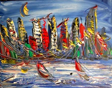 HUDSON  VIEW   Modern Abstract   Original Oil Painting  IMPRESSIONIST RGG3E