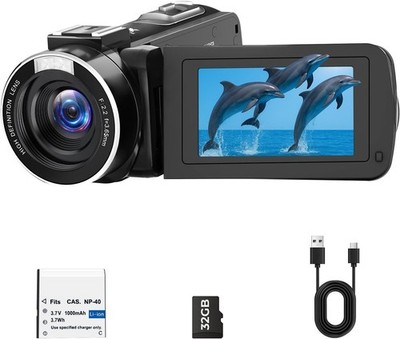 Camcorder Video Camera 18X Digital Zoom, 2.7K 48MP Fill Light 3''270° Flip Screen