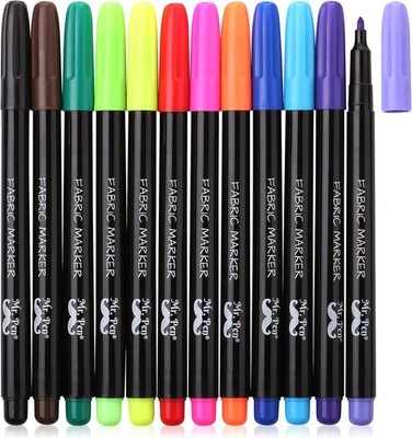 12 Permanent Fabric Markers, Vibrant Colors for Clothes, Shoes, T-Shirts, Crafts