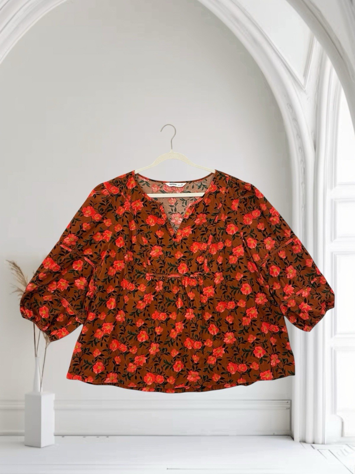 Sonoma Floral Corduroy Top Women’s Size 3X V Neck Tiered Boho Peasant Fall Ready