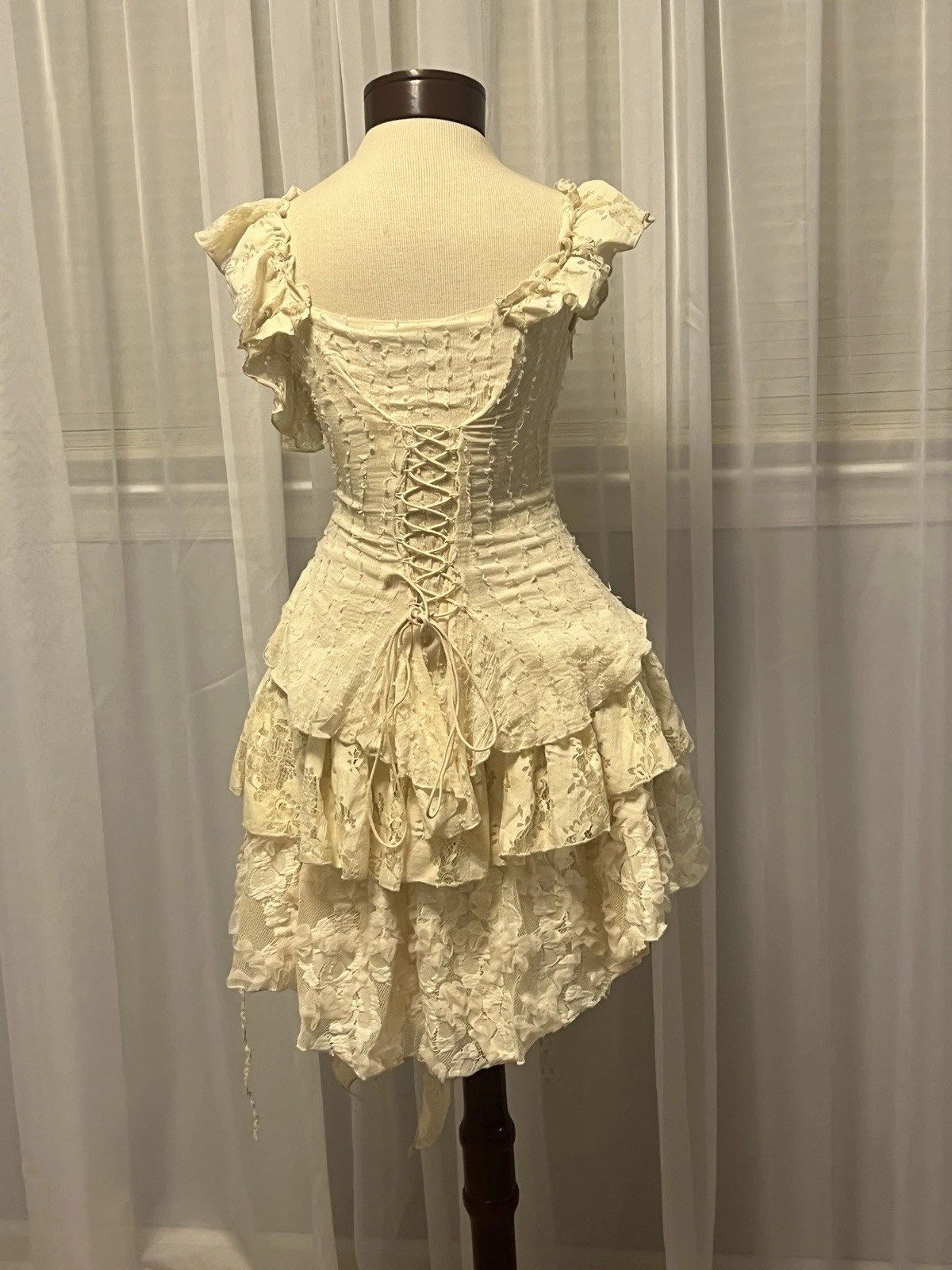 OFF WHITE Dark In Love Mini Abito Gotico Steampunk Pizzo Taglia S Bianco Off
