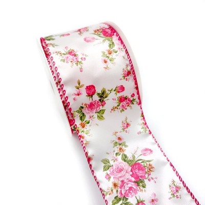 Designer's Shop WR 63-5236 Floral Wired Satin Ribbon, 2.5 Inch x 10 Yards