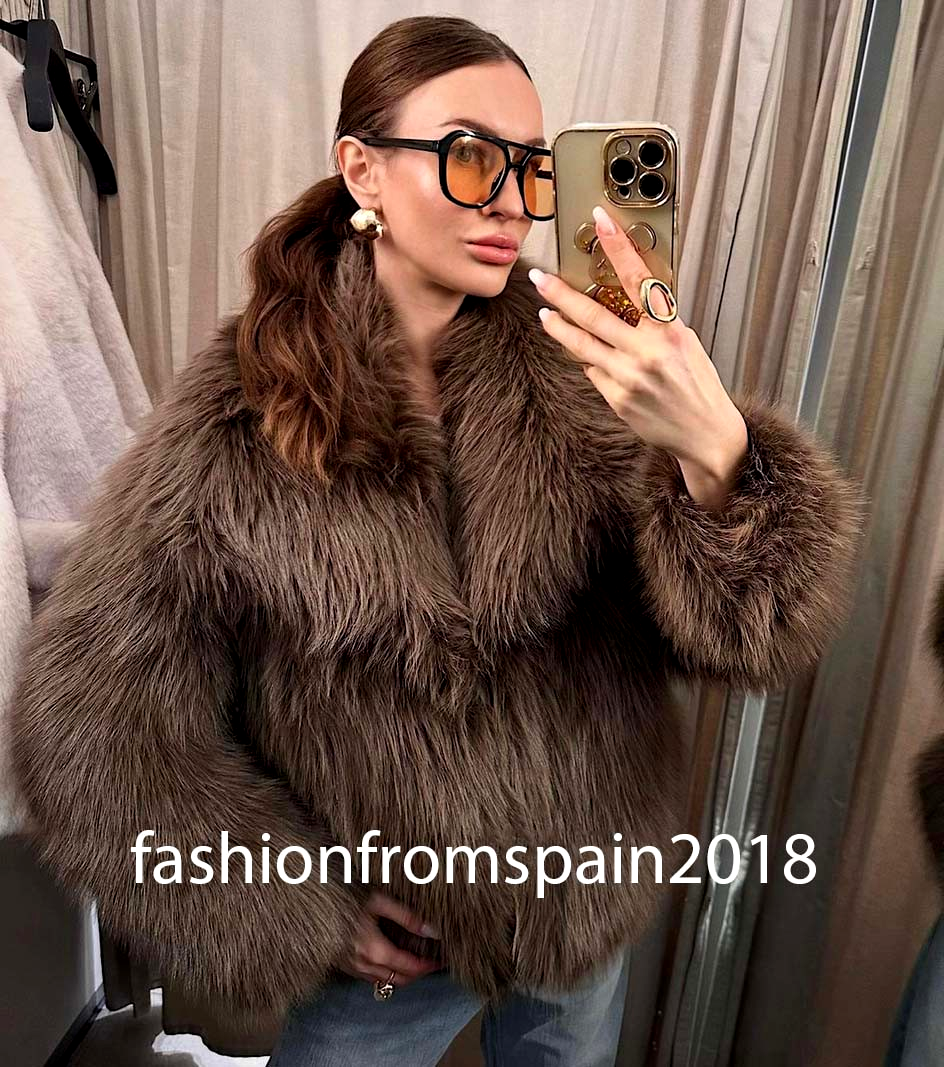 ZARA NEW WOMAN LEPEL COLLAR ZW COLL FAUX FUR JACKET BROWN XS-L