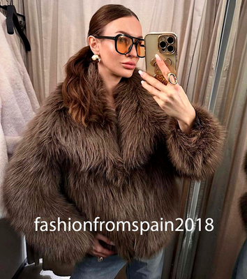 ZARA NEW WOMAN LEPEL COLLAR ZW COLL FAUX FUR JACKET BROWN XS-L