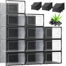 Activated Charcoal Shoe Organizer, 12 Pack XL Clear Plastic Stackable Shoe Stora